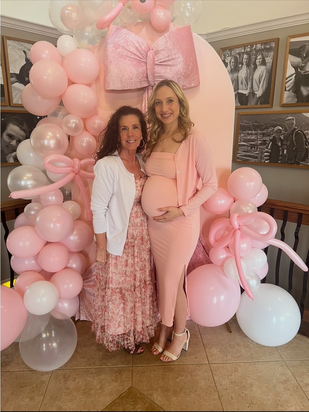 Light pink strapless dress with matching cardigan